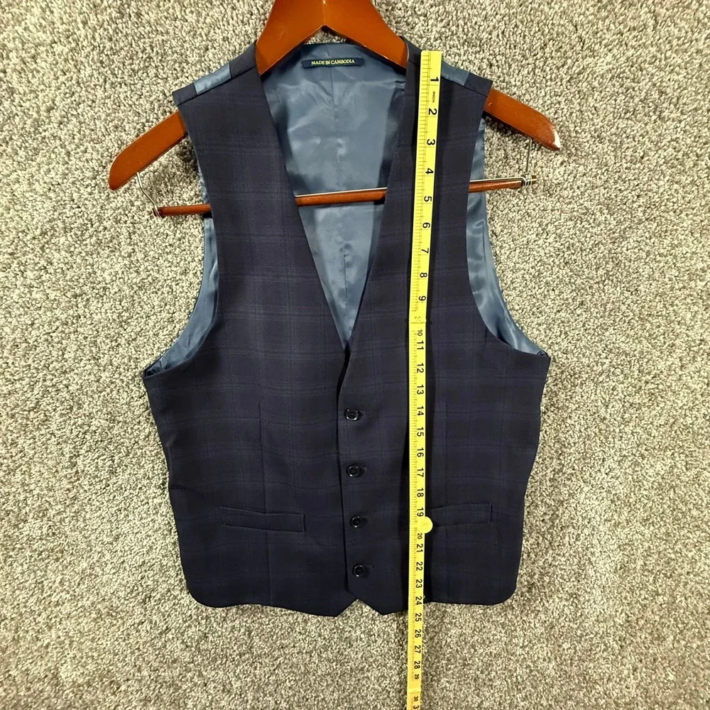 Charles Tyrwhitt Mens 38 Navy Blue Plaid 100% Wool Suit Vest Waistcoat Formal
